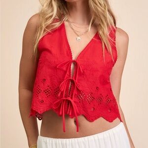 XL Lulu's Red Lace-Up Crop Top